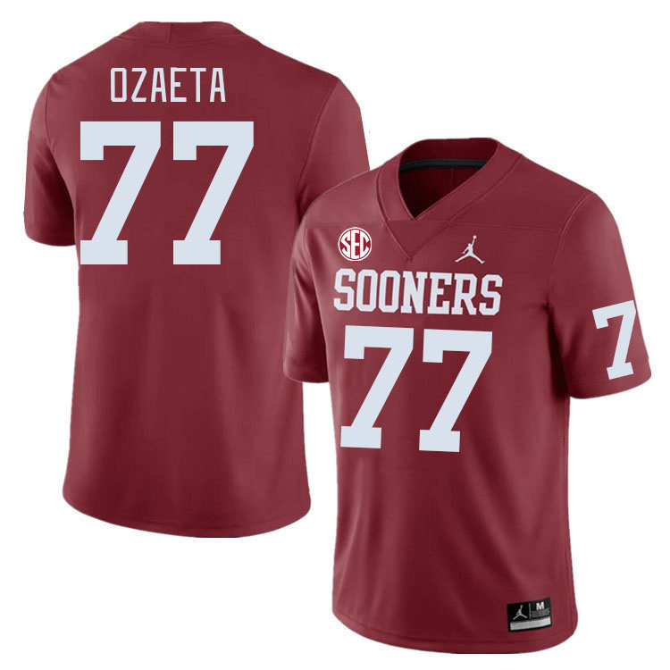 Men #77 Heath Ozaeta Oklahoma Sooners 2024 SEC Conference College Football Jerseys-Crimson